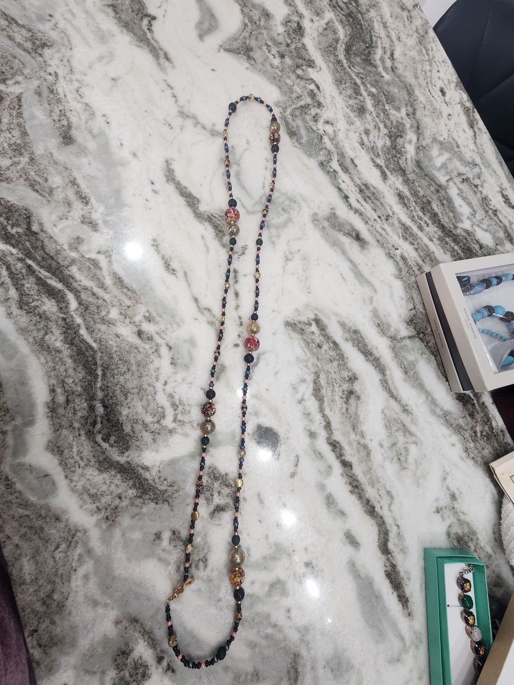 24 Inch Antica MURRINA Long Multicolor Beaded Necklace with Gold Accents
